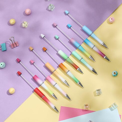 TecUnite 200 Pcs Beadable Pens Bulk Plastic Bead Pen DIY Pens Black Ink Beaded Pens Bead Ballpoint Pen Cool Pens for Teacher Bridal Graduation Gift Office(Black) in Saudi Arabia
