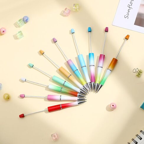 TecUnite 200 Pcs Beadable Pens Bulk Plastic Bead Pen DIY Pens Black Ink Beaded Pens Bead Ballpoint Pen Cool Pens for Teacher Bridal Graduation Gift Office(Black) in Saudi Arabia