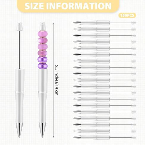 TecUnite 200 Pcs Beadable Pens Bulk Plastic Bead Pen DIY Pens Black Ink Beaded Pens Bead Ballpoint Pen Cool Pens for Teacher Bridal Graduation Gift Office(Black) in Saudi Arabia