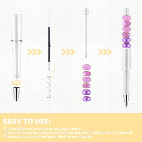TecUnite 200 Pcs Beadable Pens Bulk Plastic Bead Pen DIY Pens Black Ink Beaded Pens Bead Ballpoint Pen Cool Pens for Teacher Bridal Graduation Gift Office(Black) in Saudi Arabia