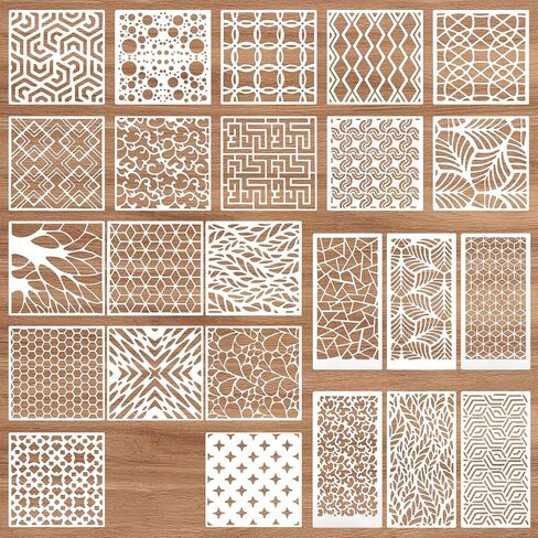 24Pcs Stencils for Painting, Geometric Pattern Stencils for Crafts Reusable, Wall Stencils for Painting Patterns, Spray Paint Layering Stencils for Painting On Wood(2 Size) in Kuwait
