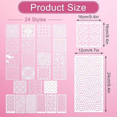 24Pcs Stencils for Painting, Geometric Pattern Stencils for Crafts Reusable, Wall Stencils for Painting Patterns, Spray Paint Layering Stencils for Painting On Wood(2 Size) in Kuwait