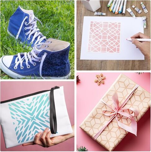 24Pcs Stencils for Painting, Geometric Pattern Stencils for Crafts Reusable, Wall Stencils for Painting Patterns, Spray Paint Layering Stencils for Painting On Wood(2 Size) in Kuwait
