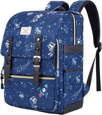 Ronyes Vintage Backpack for Women Men, Laptop Backpack 15.6 inch Bookbag Casual Daypack for Work, Black with Rocket Pattern in Kuwait