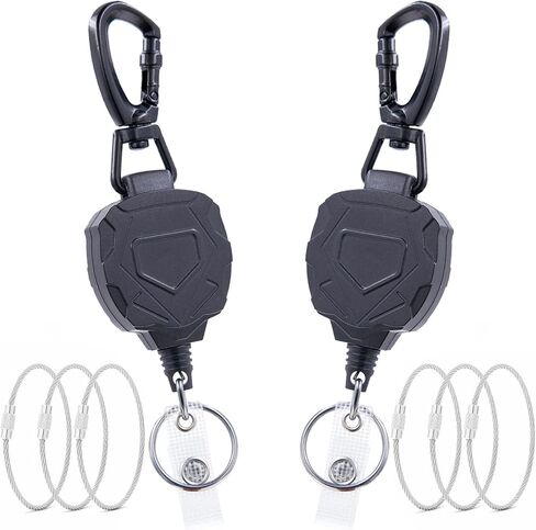 1 Pack Retractable Keychain Heavy Duty Badge Holders with 3pcs Wirerope Key Ring Belt Clip 31.5" Steel Retractable Cord ic Badge Reel Carabiner 8.0 oz in Saudi Arabia