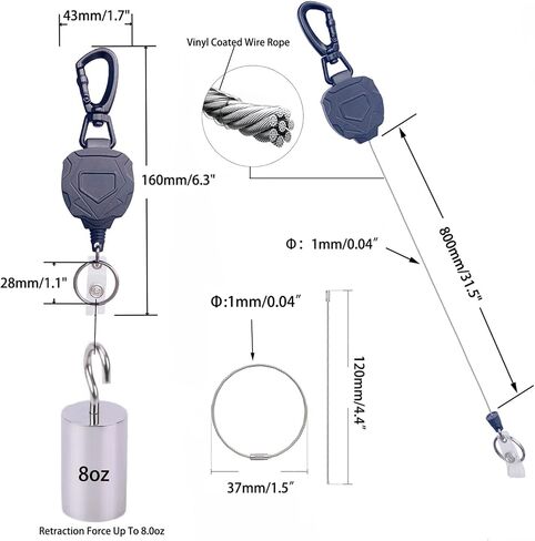 1 Pack Retractable Keychain Heavy Duty Badge Holders with 3pcs Wirerope Key Ring Belt Clip 31.5" Steel Retractable Cord ic Badge Reel Carabiner 8.0 oz in Saudi Arabia