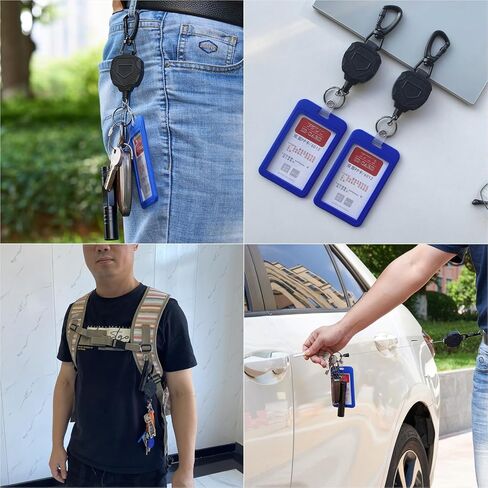 1 Pack Retractable Keychain Heavy Duty Badge Holders with 3pcs Wirerope Key Ring Belt Clip 31.5" Steel Retractable Cord ic Badge Reel Carabiner 8.0 oz in Saudi Arabia
