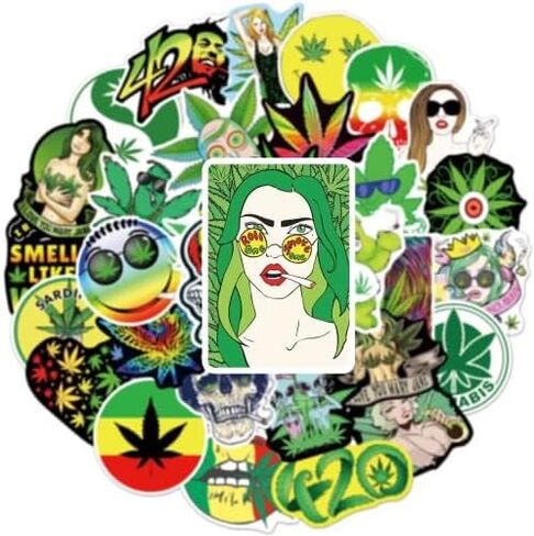 ملصقات FCL Weed، 50 قطعة من ملصقات الفينيل المقاومة للماء للبالغين لأجهزة الكمبيوتر المحمول، وزجاجات المياه، وممتص الصدمات، والكمبيوتر، والهاتف، والملصقات والشارات، أخضر/أسود/أصفر/أحمر in Saudi Arabia