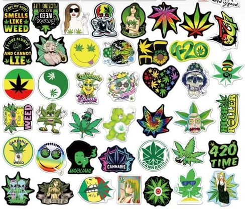ملصقات FCL Weed، 50 قطعة من ملصقات الفينيل المقاومة للماء للبالغين لأجهزة الكمبيوتر المحمول، وزجاجات المياه، وممتص الصدمات، والكمبيوتر، والهاتف، والملصقات والشارات، أخضر/أسود/أصفر/أحمر in Saudi Arabia