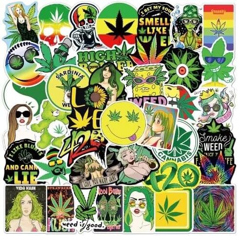 ملصقات FCL Weed، 50 قطعة من ملصقات الفينيل المقاومة للماء للبالغين لأجهزة الكمبيوتر المحمول، وزجاجات المياه، وممتص الصدمات، والكمبيوتر، والهاتف، والملصقات والشارات، أخضر/أسود/أصفر/أحمر in Saudi Arabia