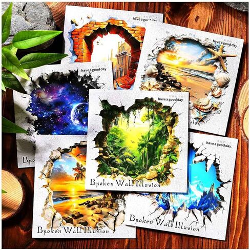60pcs 3D Wall Hole Effect Scrapbook Stickers for Junk Journals, PET Fantasy Stickers for Journaling Scrapbooking Supplies, Broken Illusion Ephemera for Room Decor Wall Collage Kit in Kuwait