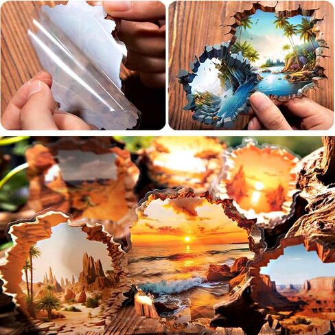 60pcs 3D Wall Hole Effect Scrapbook Stickers for Junk Journals, PET Fantasy Stickers for Journaling Scrapbooking Supplies, Broken Illusion Ephemera for Room Decor Wall Collage Kit in Kuwait