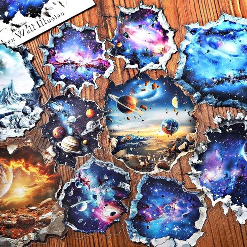 60pcs 3D Wall Hole Effect Scrapbook Stickers for Junk Journals, PET Fantasy Stickers for Journaling Scrapbooking Supplies, Broken Illusion Ephemera for Room Decor Wall Collage Kit in Kuwait