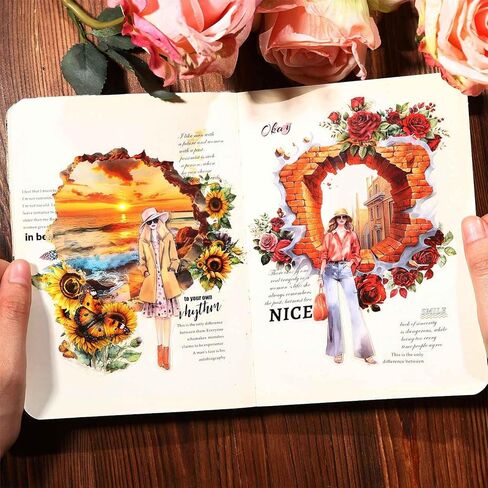 60pcs 3D Wall Hole Effect Scrapbook Stickers for Junk Journals, PET Fantasy Stickers for Journaling Scrapbooking Supplies, Broken Illusion Ephemera for Room Decor Wall Collage Kit in Kuwait