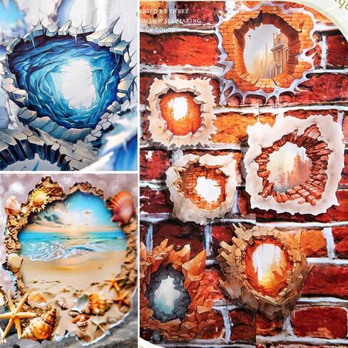 60pcs 3D Wall Hole Effect Scrapbook Stickers for Junk Journals, PET Fantasy Stickers for Journaling Scrapbooking Supplies, Broken Illusion Ephemera for Room Decor Wall Collage Kit in Kuwait