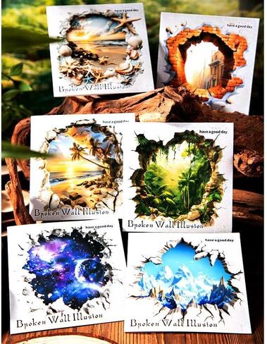 60pcs 3D Wall Hole Effect Scrapbook Stickers for Junk Journals, PET Fantasy Stickers for Journaling Scrapbooking Supplies, Broken Illusion Ephemera for Room Decor Wall Collage Kit in Kuwait