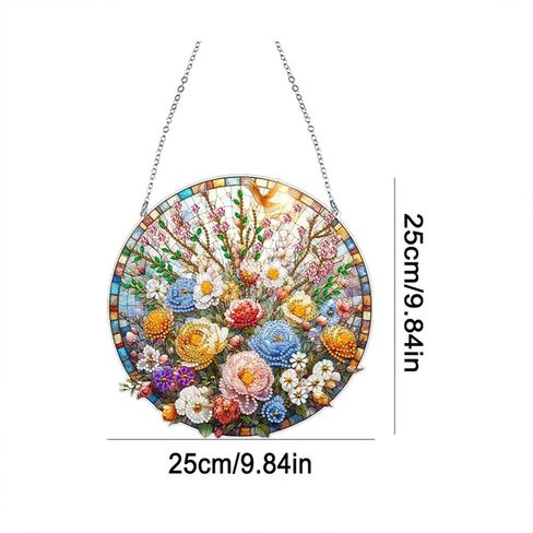 JJFox DIY Diamond Art Painting Wreath Kits，Special Shaped Rhinestone Hanging Ornament Diamond Art Acrylic Window Pendants for Gift Home Garden Wall Hanging Kits(Flower-1) in Saudi Arabia