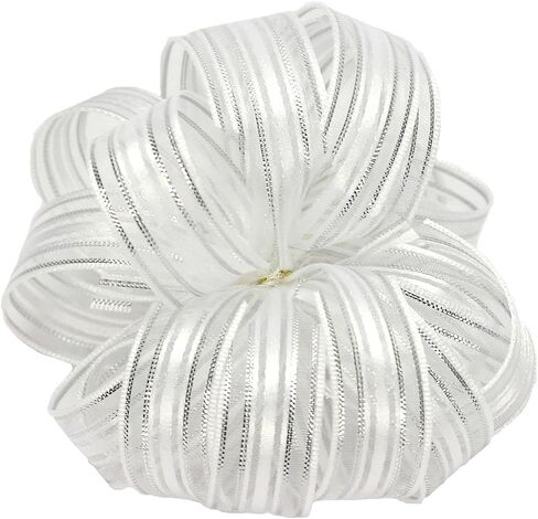 Offray Veronica Satin Edge Sheer Craft Ribbon, 5/8-Inch Wide by 25-Yard Spool, White/Silver in Saudi Arabia