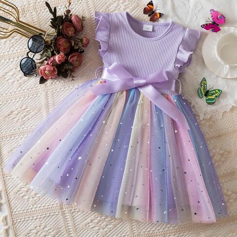 HNXDYY Baby Girl Tulle Dress Casual Summer Ruffles Princess Dresses in Kuwait
