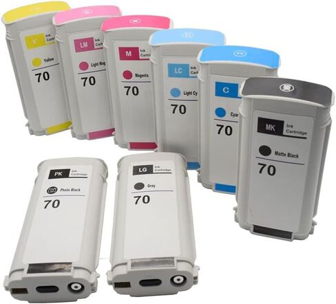 70 خرطوشة حبر 130 مل بديلة لطابعات HP Designjet Z5400 Z5200 Z3200 Z3100 Z2100 كبيرة الحجم - شرائح محدثة جديدة (MK/PK/M/C/Y/LC/LM/LG) in Saudi Arabia