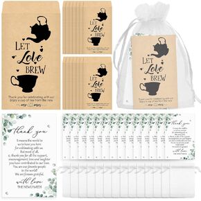 ReliThick 100 Sets Wedding Favors for Guests Bulk 100 Self Adhesive Tea Packets Kraft Paper Envelopes 100 Thank You Cards and 100 Organza Bags Thank You Gifts for Wedding Bridal Shower(No Tea)