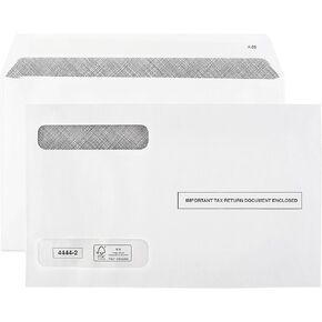 Tax Envelopes Designed for W2 Forms 4 Up Horizontal Format, Double-Window Self-Seal Security Envelopes, 50 Pack