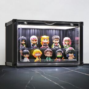 Clear Display Case for Miniature Figures and Funko Pop - LED-Lit, Dustproof,Stackable Small Showcase Display Cases for Collectibles Mini Toys (Black, 9"x4.7"x5.5“ inches)