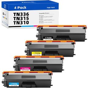 TN336 TN331 TN315 TN310 Compatible Toner Cartridge Replacement for Brother TN 336 331 315 310 TN-336 TN-331 TN-315 TN-310, use with MFC-9465CDN HL-4140CN (B/C/M/Y-4 PK)