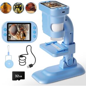 Microscope for Kids - Christmas Birthday Gifts for Age 3-8 Girls Boys - Kids Portable Toy (Blue)