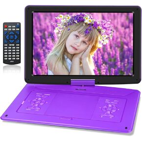 𝒀𝑶𝑶𝑯𝑶𝑶 17.9'' Portable DVD Player with 15.6" Large Swivel Screen, 6 Hrs Battery DVD Player Portable with Car Charger and DC Adapter, Support USB/SD Card/Sync TV, Region Free, Purple