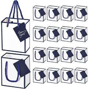 EQOREIIN 60pcs Mini Gift Bags with Handles, 4 x 4.7 x 2.2 inches Small Gift Bags with Tag, Tiny Small Thank You Gift Bags for Party Favor Christmas Thanksgiving （White,Gold）