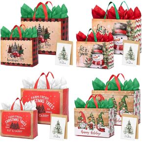 YOPPIX 16 Pack Large Christmas Gift Bag, Christmas Gift Wrapping Kit, Reusable Christmas Tote Bags, Non-Woven Shopping Bags for Xmas Gifts Wrapping Holiday Party Supplies