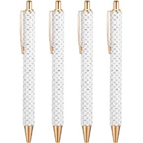Mabor 4Pcs Sparkly Pearl Rhinestone Pens, Metal Retractable Glitter Crystal Ballpoint Pens Bling 1.0 mm Ball Point Pen Black Ink for Women Girls School Office Supplies