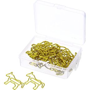 MECCANIXITY Paper Clip Horse Animal-Shaped Cute Decorative Fun Clips Bookmarks with Box 1.5 Inch Gold Tone for Organize Office Home, Pack of 20