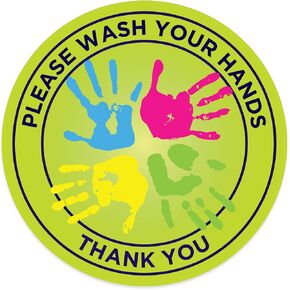 Please Wash Your Hands Decals / 10 Bright Hand Washing Decals / 6" Awareness and Protection Labels for Daycares and Schools