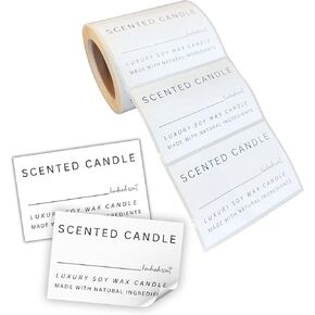 Handmade Poured Write in Scent Candles Minimalist Label Sticker and Warning Instructions | 2x3" 250 pc Roll Tags Wax Jar DIY for Selling
