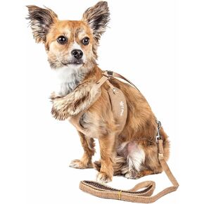 Pet Life ® Luxe Collection Furracious 2-in-1 Adjustable Fashion Dog Harness and Leash with Removable Fur Dog Collar - Designer Pet Harness is Reversed with Comfortable Mesh