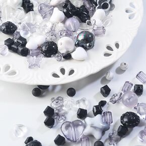 150pcs Acrylic Assorted Beads Mix Random Style Flower Butterfly Candy Star Kawaii Cute Aesthetic Beads for Jewelry Making DIY Bracelet Necklaces Phone Charms (Pink Purple White)