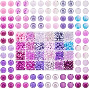 PH PandaHall 600pcs Purple Glass Beads 8mm 24 Styles Transparent Painted Beads Round Spacer Loose Beads Craft Beads for Friendship Bracelets, Necklaces Earring Making Christmas Tree Ornament