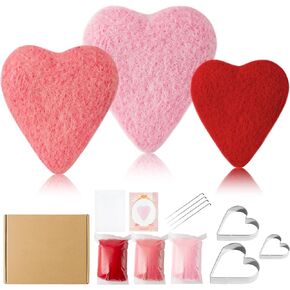 WATINC Little Hearts Mini Felting Kits - 3 Colors Red Pink Peachy Pink Heart Doll Wool Basic Needle Felting Tools Foam Pad, DIY Home Decoration Needle Felting Craft Party Supplies for Beginners