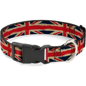 Buckle-Down Plastic Clip Collar - United Kingdom Flags Distressed Painting - 1" Wide - Fits 11-17" Neck - Medium