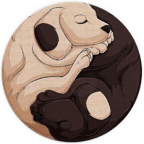 Mouse Pad，Cute Black and White Dog cat Circle Funny Round Mousepad with Design，Small Non-Slip Rubber Gaming Pads，Office Dorm Computer Laptop Mouse pad 7.9 x 7.9 Inch，Gift for cat and Dog Lovers
