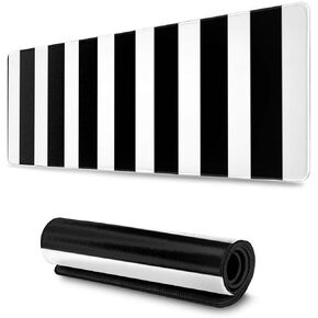 Black White Striped Gaming Mouse Pad XL, Non Slip Rubber Base Mousepad, Stitched Edges Desk Pad, Extended Large Mice Pad,31.5 X 11.8 Inch