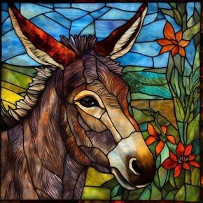 DIY Diamond of Painting Kits by Numbers Stained Glass Farm Donkey Full Drill Round Diamond Embroidery Cross Stitch Mosaic Crystal Rhinestone Arts Kits for Home Wall Decor 35x35cm(w102)