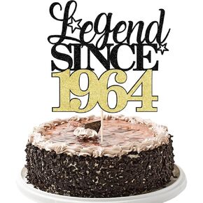 Legend since 1964 cake topper,60th Birthday Cake Decoration，Hello 60, Funny 60 and Fabulous Decoration，60th Wedding Anniversary/Boys & Girls Birthday Party Decoration Supplies (Black Gold (1))