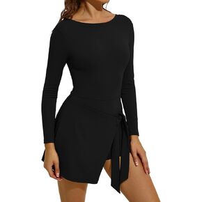 Tennis Dress for Women Athletic Dress with Built in Shorts Sleeveless Side Slit Golf Dress Workout Backless Dresses