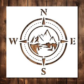 Compass Stencil Template - Reusable Compass Nature Mountain Scouts Boy Girl Scout Stencils for Painting on Wood, Glass, Wall Rock, Walls, Canvas, Glassware, Spray Painting, Airbrushing (8 x 8)