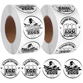 2 Rolls / 1000 pcs Chicken Egg Carton Labels Stickers, 1.38 Inch Round Farm Fresh Eggs Stickers Egg Packaging Stamps Please Return Egg Carton Sticker for Chicken Egg Carton Labels