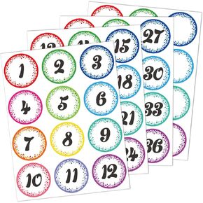 144Pcs 1-36 Numbers Stickers 3" Consecutive Number Labels Colorful Self Adhesive Decal for School, Classroom, Office, Storage, Organizing