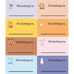 Animal Name Labels for Kids This Belongs to Stickers Perforated 3 x 1.75 Inch Book Plates Labels for School Supplies, Teacher Supplies, 8 Designs(500 Pcs)